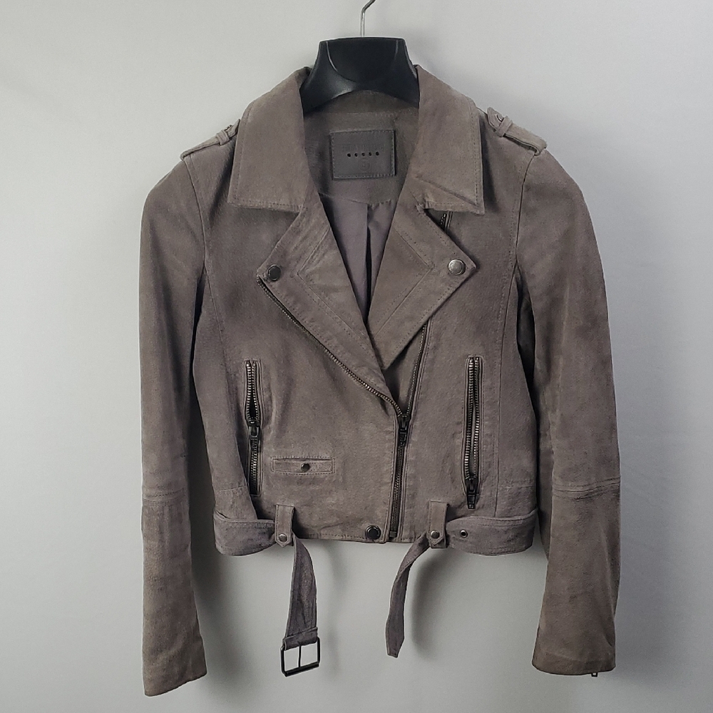 BLANKNYC Women's Distressed Grey Suede Moto Jacket Sz S Moto, Bikercore, Chic